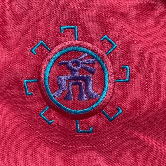 Vintage 90s Coral Linen Blend Maxi Kokopelli Embroidered Pattern Sundress 10 - Picture 8 of 9